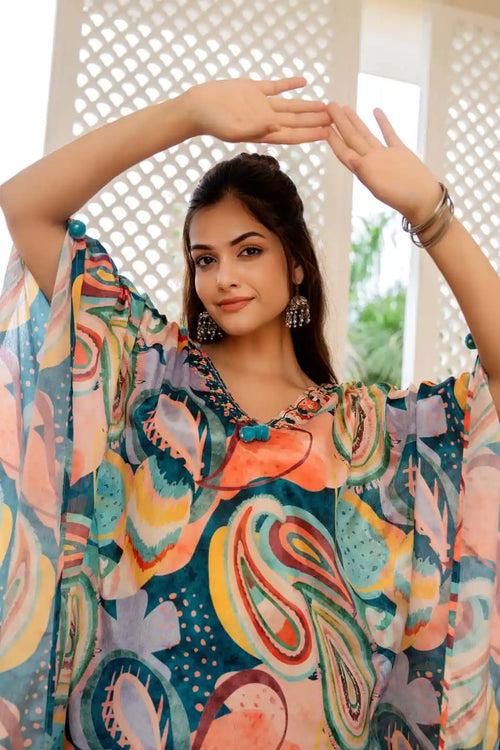 VIBRANT FRUIT PRINTED COORDINATED KAFTAN SET