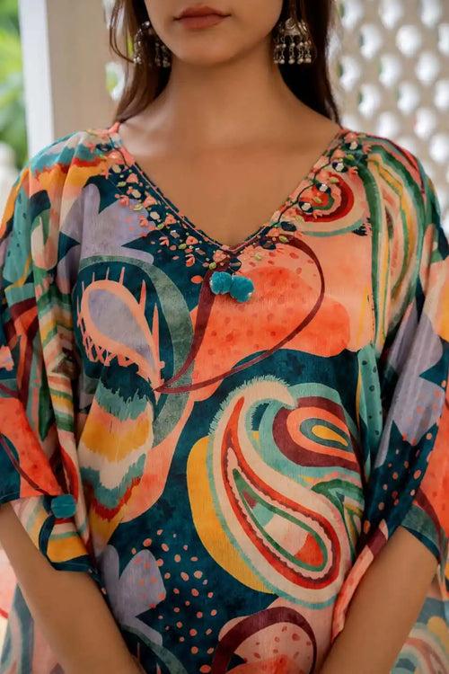 VIBRANT FRUIT PRINTED COORDINATED KAFTAN SET