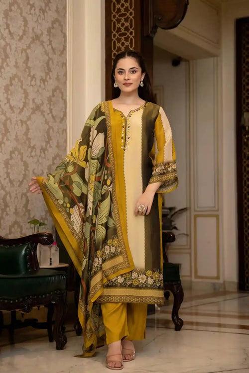 MUSTARD FLORAL KURTA SET FOR WOMEN