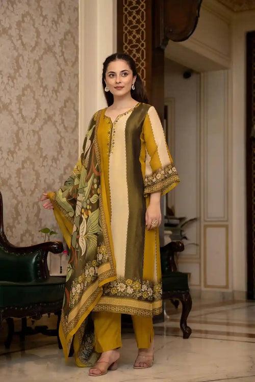 MUSTARD FLORAL KURTA SET FOR WOMEN