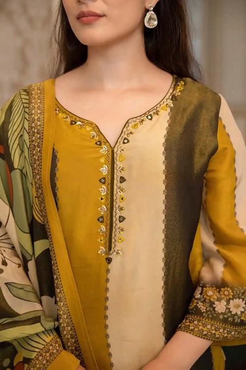 MUSTARD FLORAL KURTA SET FOR WOMEN