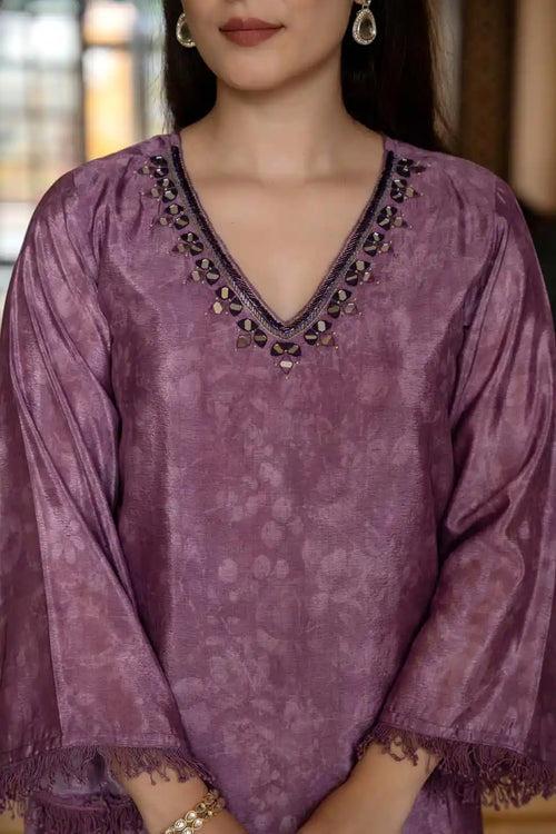 LAVENDER FLORAL EMBELLISHED KURTA SET