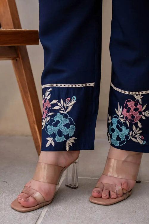 NAVY BLUE FLORAL EMBROIDERED CO-ORD SET