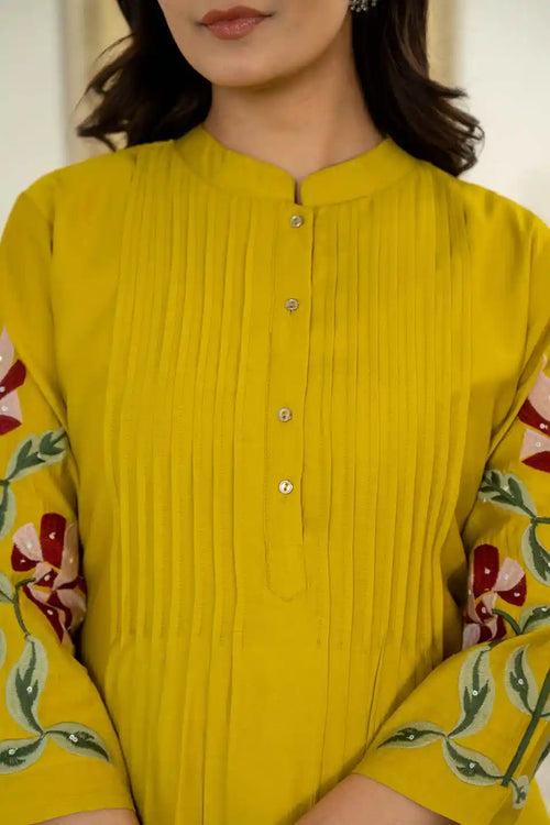 MUSTARD FLORAL EMBROIDERED COORDINATED SET