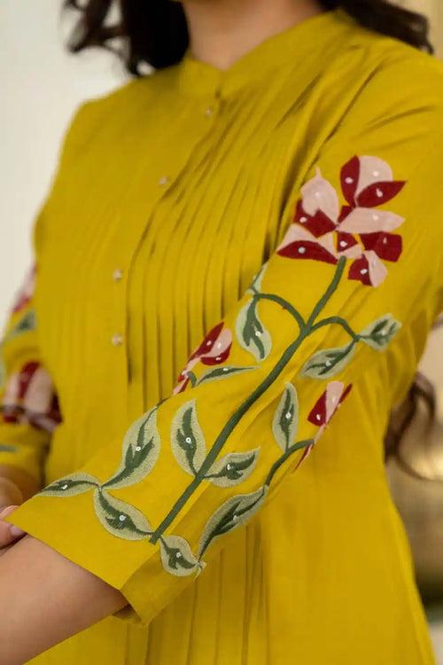 MUSTARD FLORAL EMBROIDERED COORDINATED SET