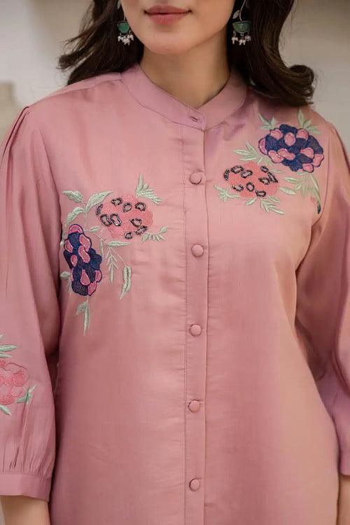 LIGHT PINK FLORAL EMBROIDERED CO-ORD SET