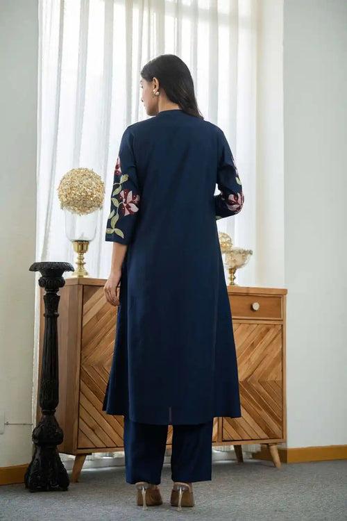 NAVY BLUE FLORAL EMBROIDERED COORDINATED SET