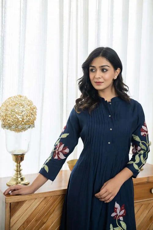 NAVY BLUE FLORAL EMBROIDERED COORDINATED SET