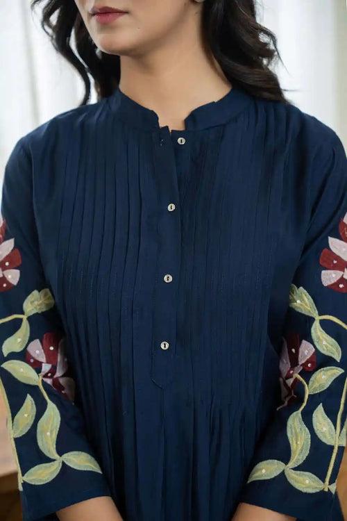 NAVY BLUE FLORAL EMBROIDERED COORDINATED SET