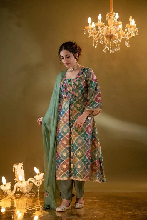 EMBROIDERED MULTICOLOR KURTA SET FOR WOMEN