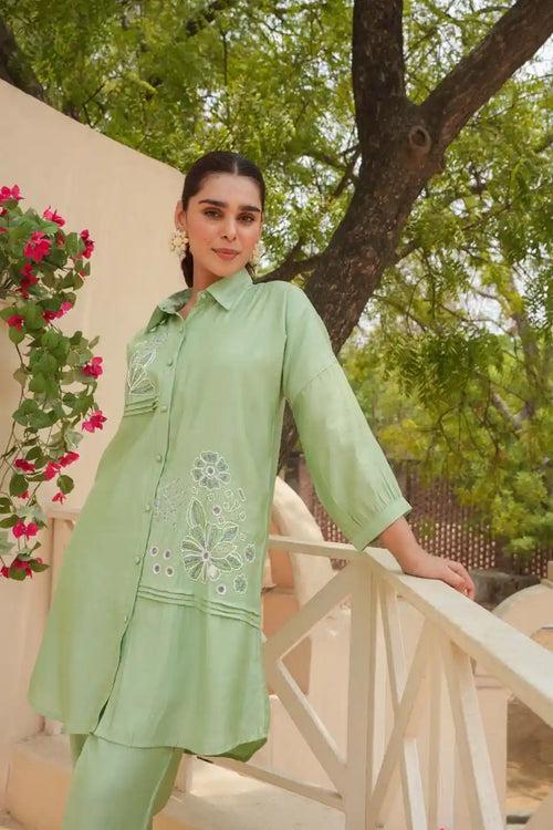 PASTEL GREEN EMBROIDERED CO-ORDINATED SET FOR WOMEN