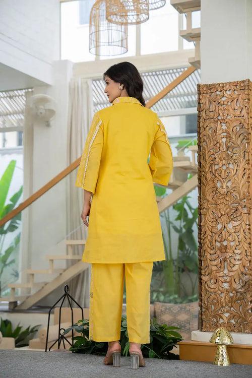 YELLOW EMBROIDERED FLORAL COORDINATED SET FOR WOMEN