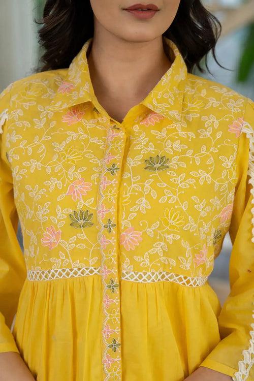 YELLOW EMBROIDERED FLORAL COORDINATED SET FOR WOMEN