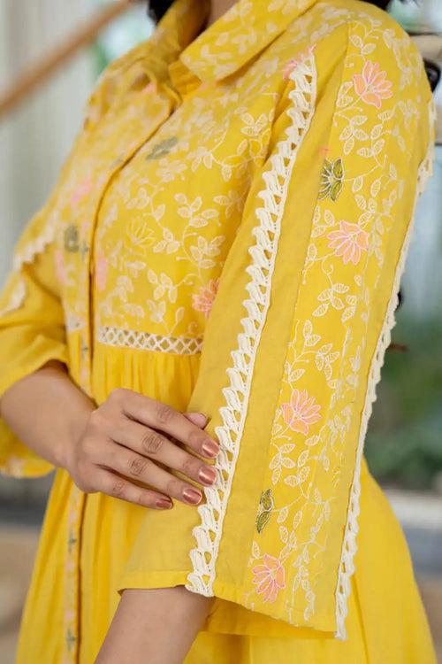 YELLOW EMBROIDERED FLORAL COORDINATED SET FOR WOMEN