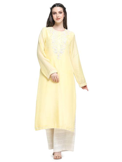 Yellow mul embroidered  Kurta set