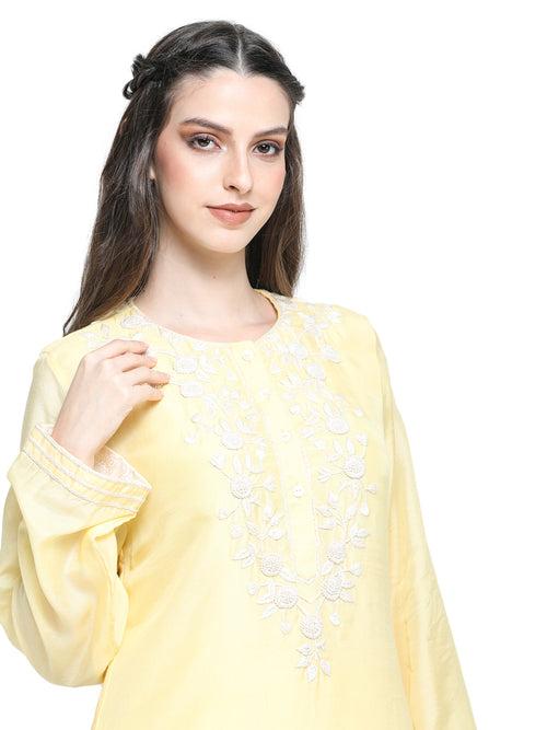 Yellow mul embroidered  Kurta set