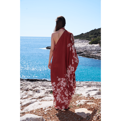 Astro dust placement printed 1 off shoulder kaftan dress