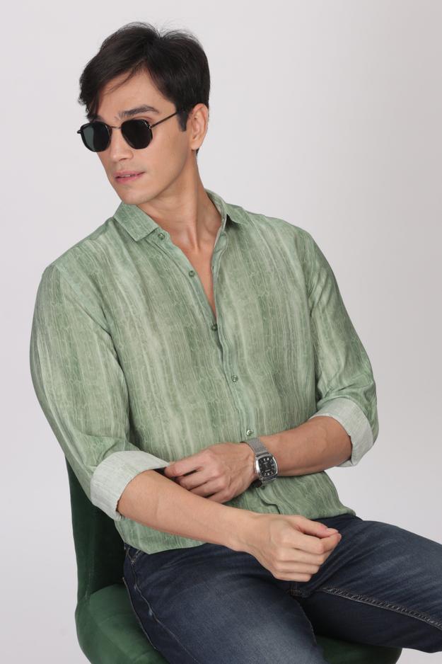 Green Slim Fit Viscose Beach Wear Shirt