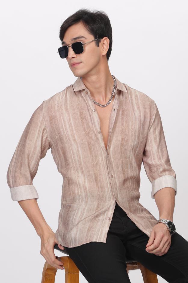 Tan Slim Fit Viscose Beach Wear Shirt