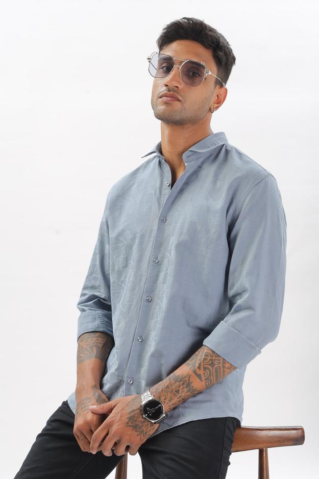 Sky Blue Textured Party Wear Shirt