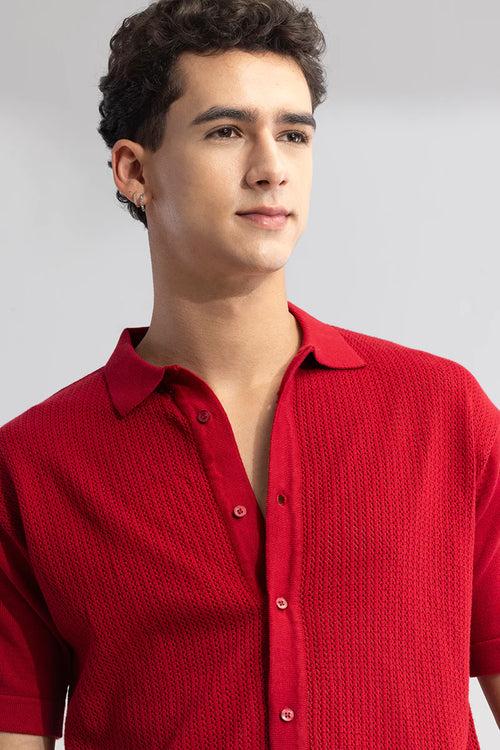 Serene Knit Elegance Red Shirt