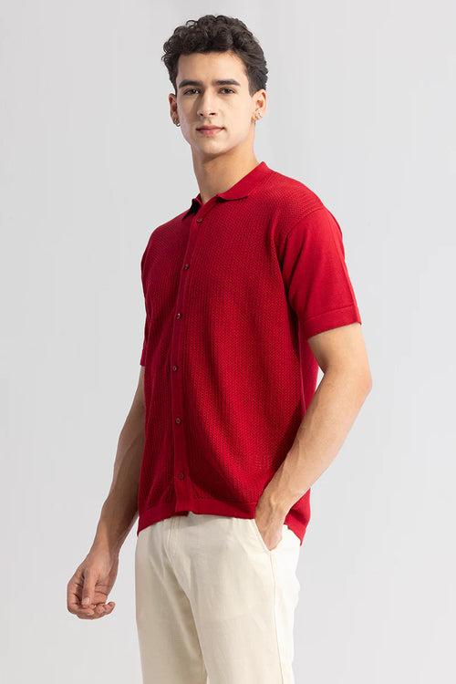 Serene Knit Elegance Red Shirt