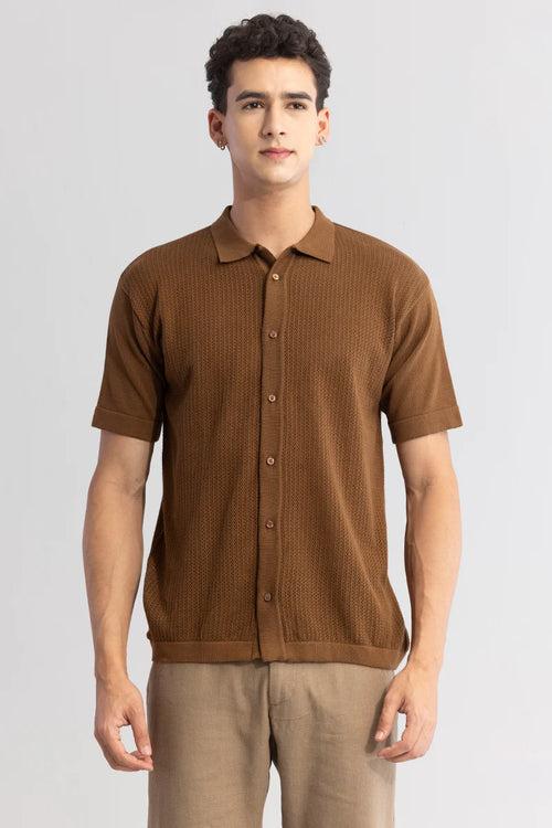 Serene Knit Elegance Brown Shirt