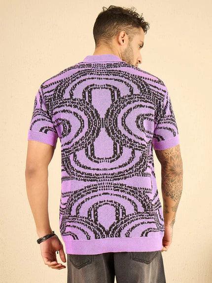 Purple Abstract Kintted Polo T-shirt