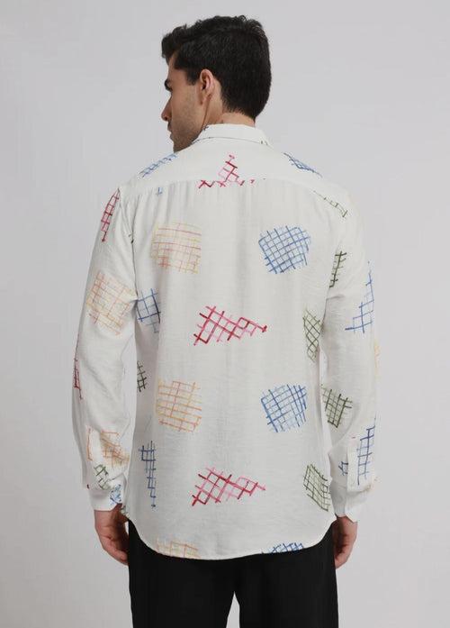 White Geometric Embroidered Shirt