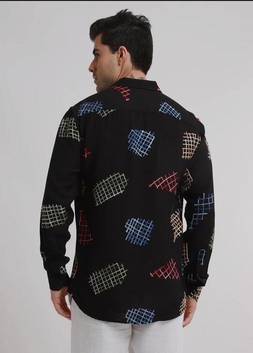 Black Geometric Embroidered Shirt
