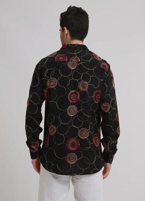 Black Circular Embroidered Shirt
