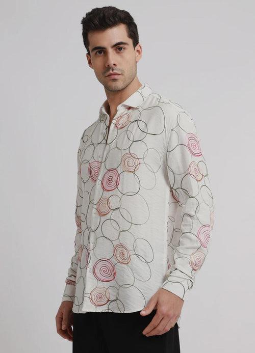 White Circular Embroidered shirt