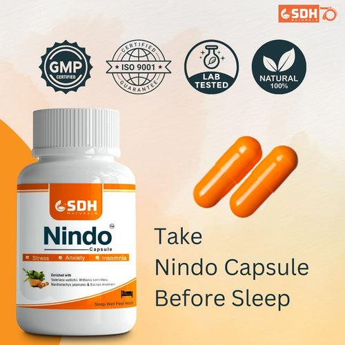 SDH Naturals Nindo Capsule Ayurvedic Relief from Poor Sleep and Anxiety Support Capsules | Non-Habit Forming | With Ashwagandha, Brahmi, Jatamansi & Tagar | 60 Veg Capsules