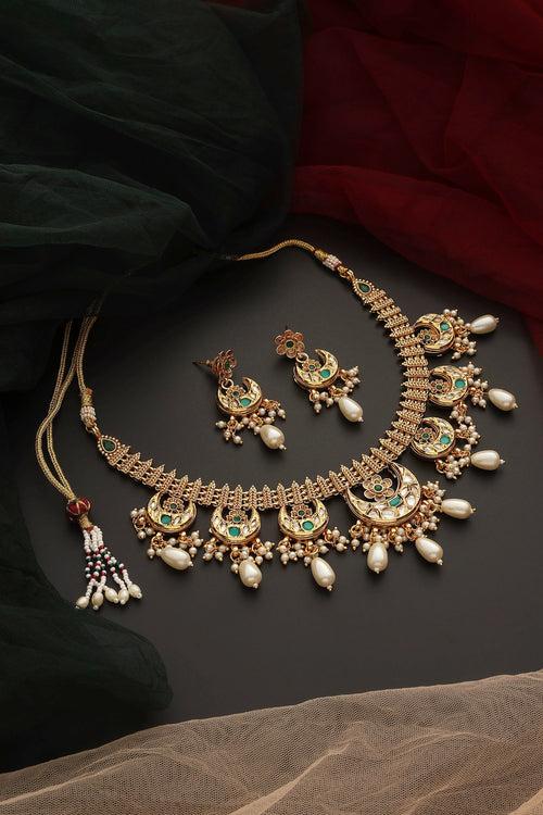 Rozana Green Kundan Necklace Set