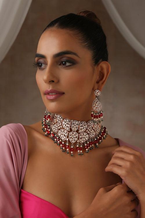 Naksh Red Polki Necklace Set