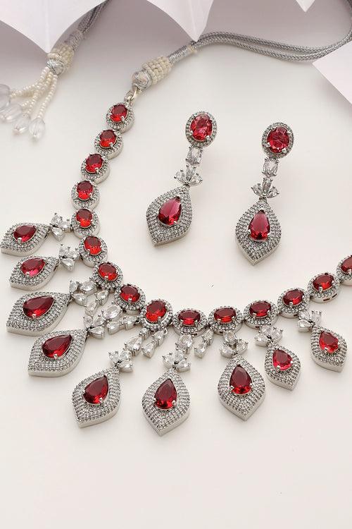 Gemma Ruby Silver Zirconia Necklace Set