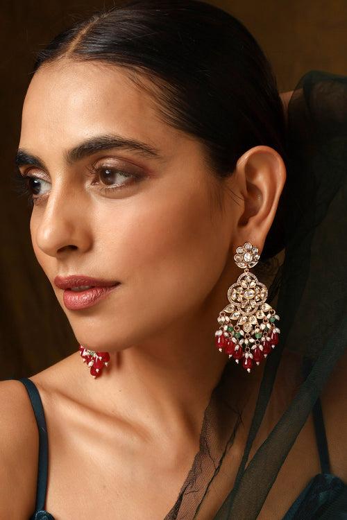 Mihika Red Polki Dangler Earrings