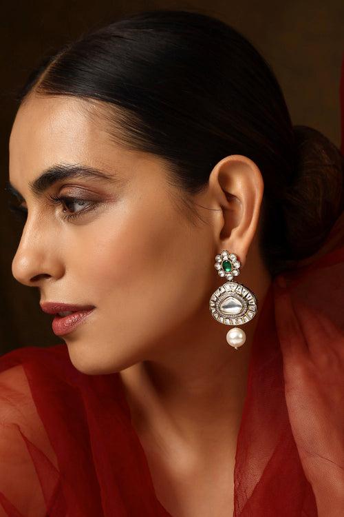 Zeena Emerald Polki Dangler Earrings