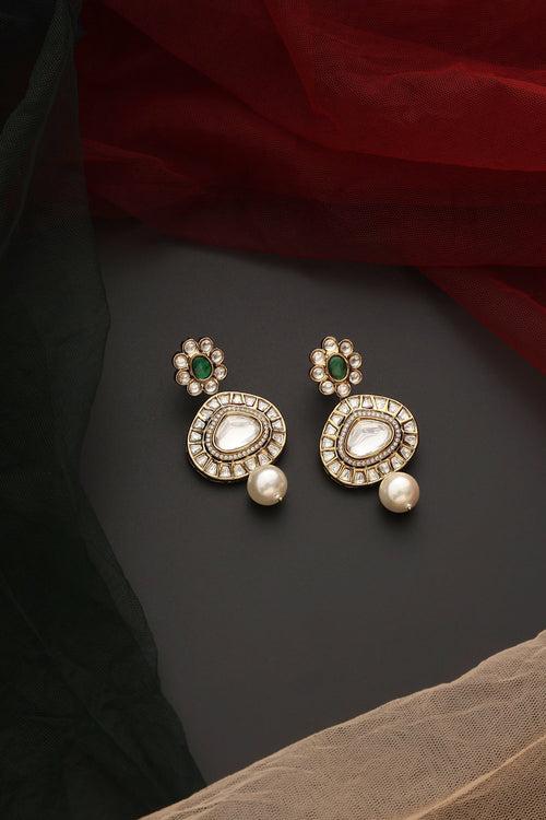 Zeena Emerald Polki Dangler Earrings