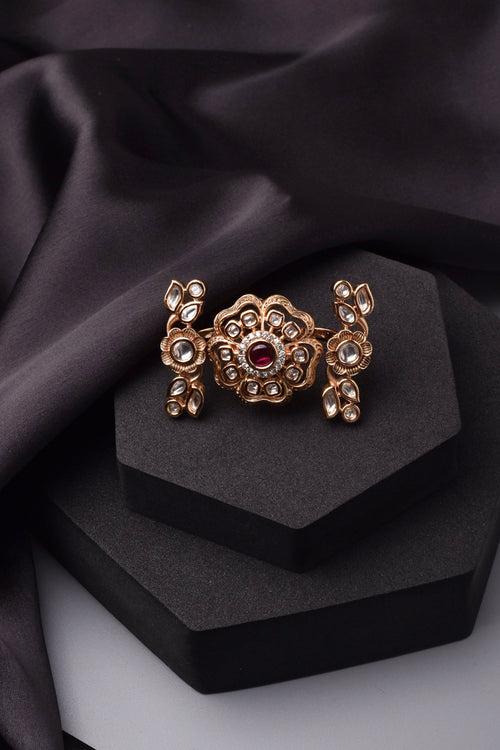 Naiba Red Gold Plated Polki Ring