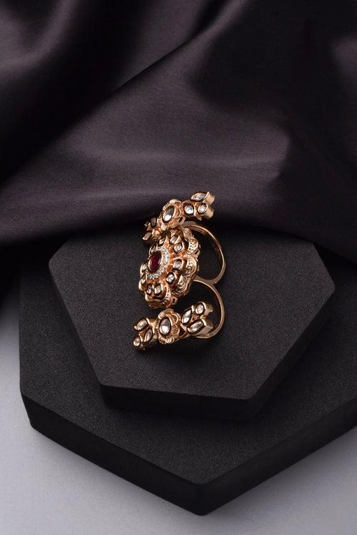 Naiba Red Gold Plated Polki Ring