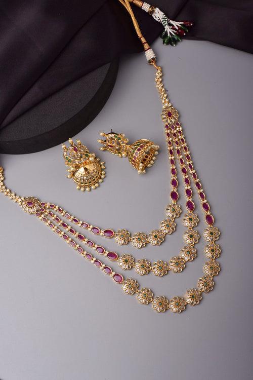 Geetanjali Red and Green Layered Necklace Set