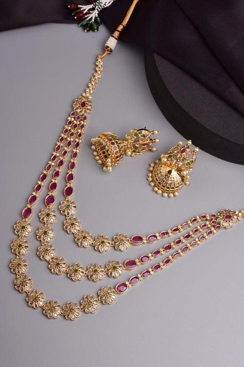 Geetanjali Red and Green Layered Necklace Set