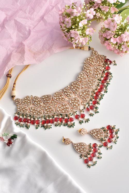 Naksh Red Polki Necklace Set