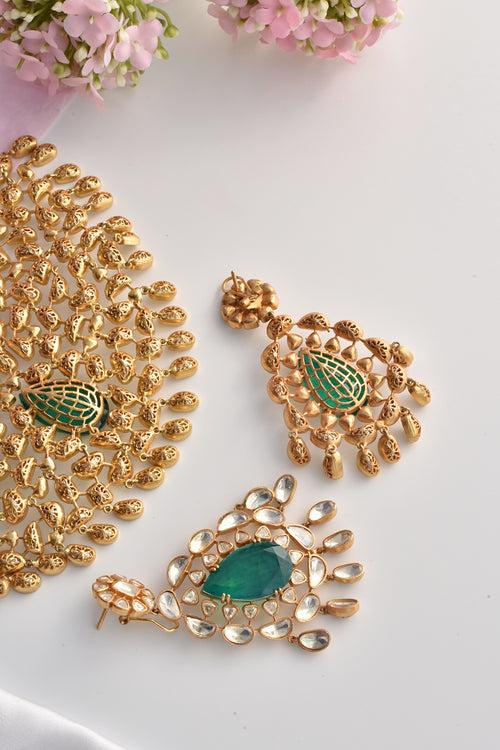 Mewar Emerald Uncut Polki Necklace Set