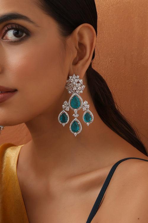 Isabella Teal Zirconia Dangler Earrings