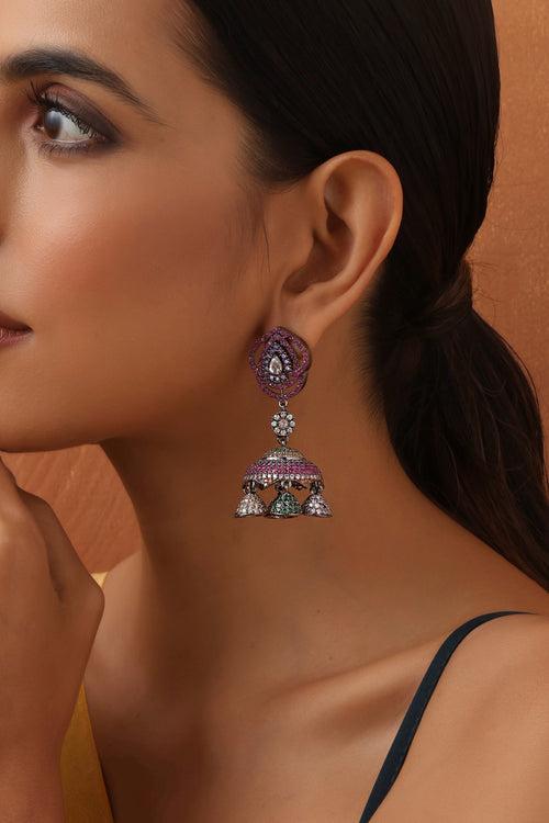 Polina Multicolour Zirconia Jhumka Earrings