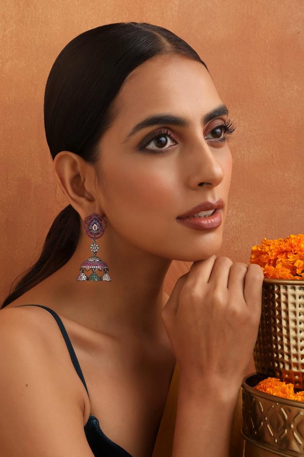 Polina Multicolour Zirconia Jhumka Earrings