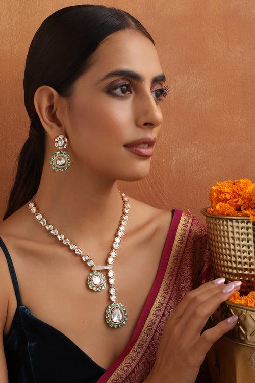 Yaavi Green Polki Necklace Set