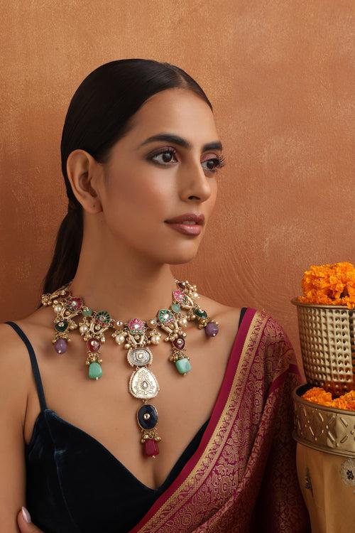 Indya Multicolour Polki Necklace